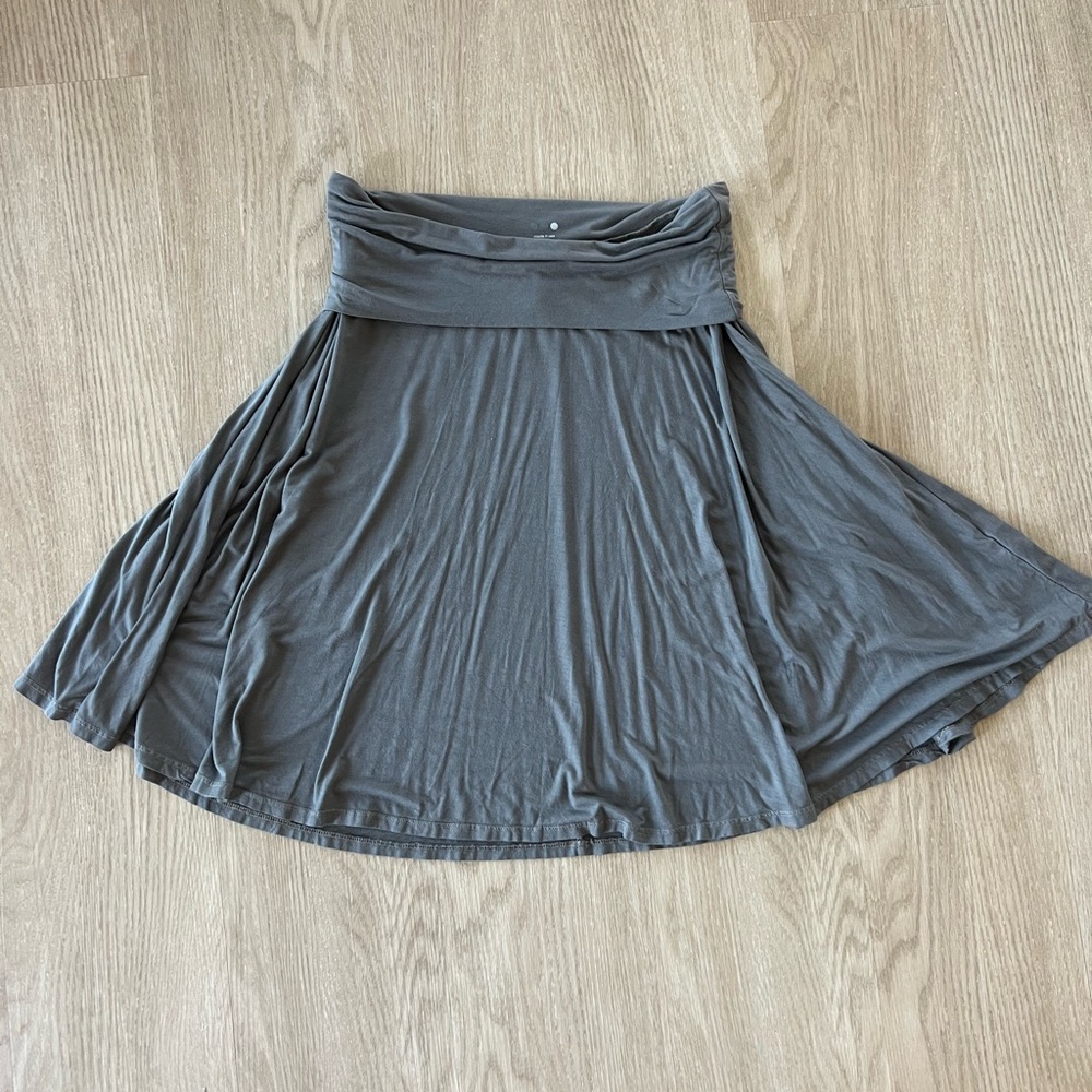 Three Dots Gray Midi Skater Skirt High-Low Casual
